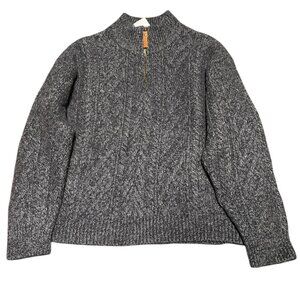 Vintage Inis Crafts 100% Merino Wool Cable Knit Sweater Medium Gray 1/4 Zip